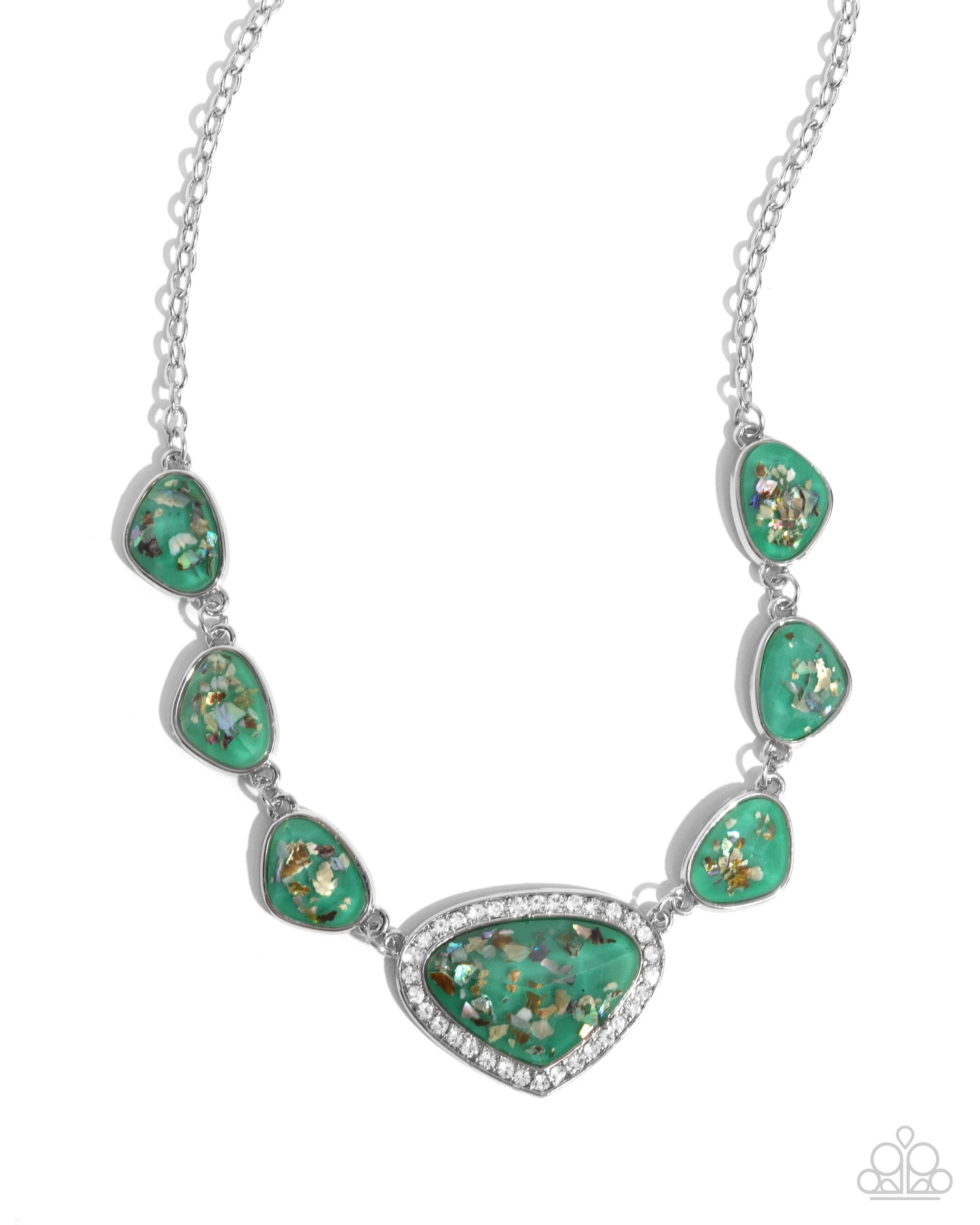 Discreet Dazzle - Green - Iridescent Shell Flecked Bead Paparazzi Short Necklace