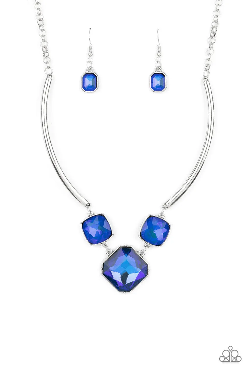 Divine IRIDESCENCE - Blue - Oversized Radiant Cut Paparazzi Short Necklace - October 2021 Life of the Party Exclusive