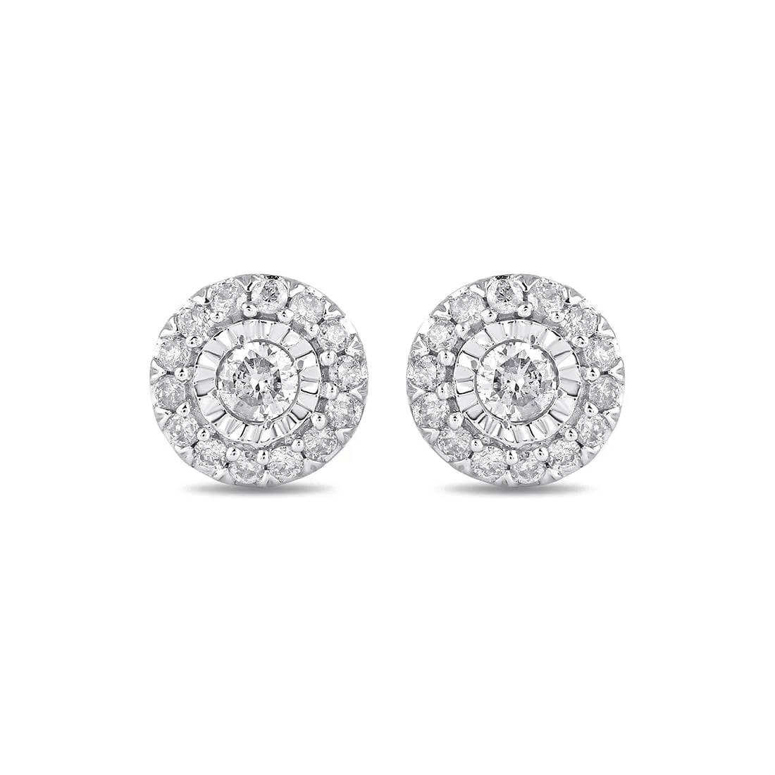 Double Halo Stud Earrings with 1/4ct of Diamonds in 9ct White Gold
