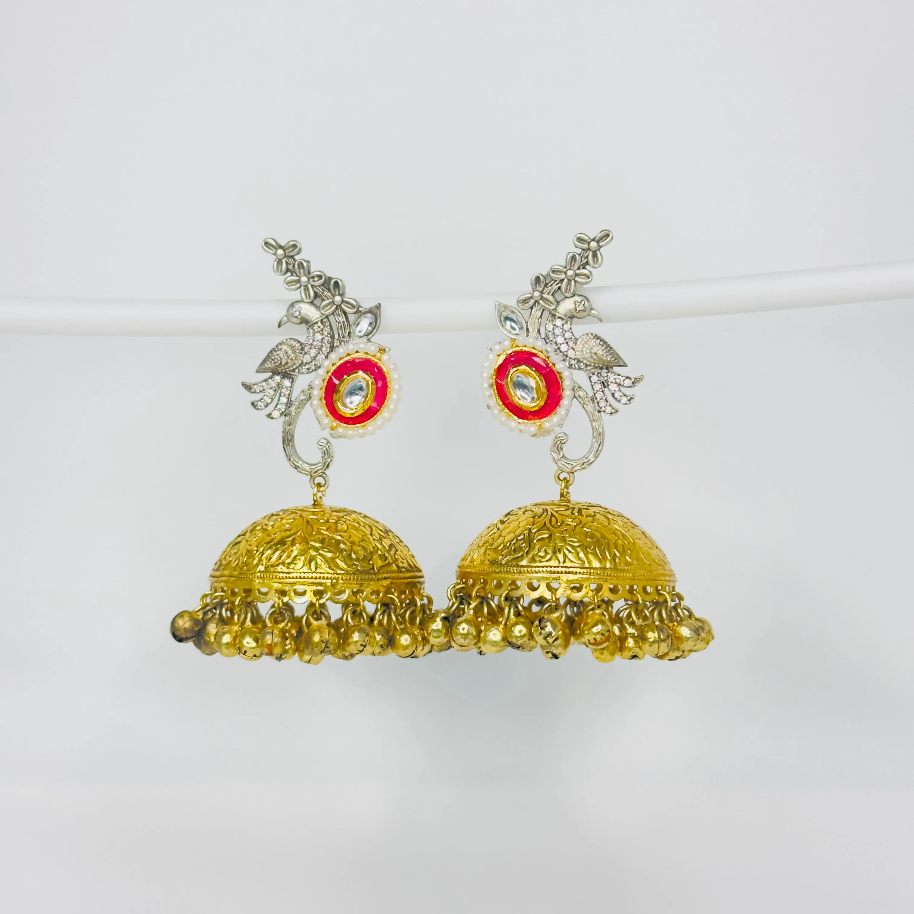 Dual Tone AD Peacock Jhumka Earrings