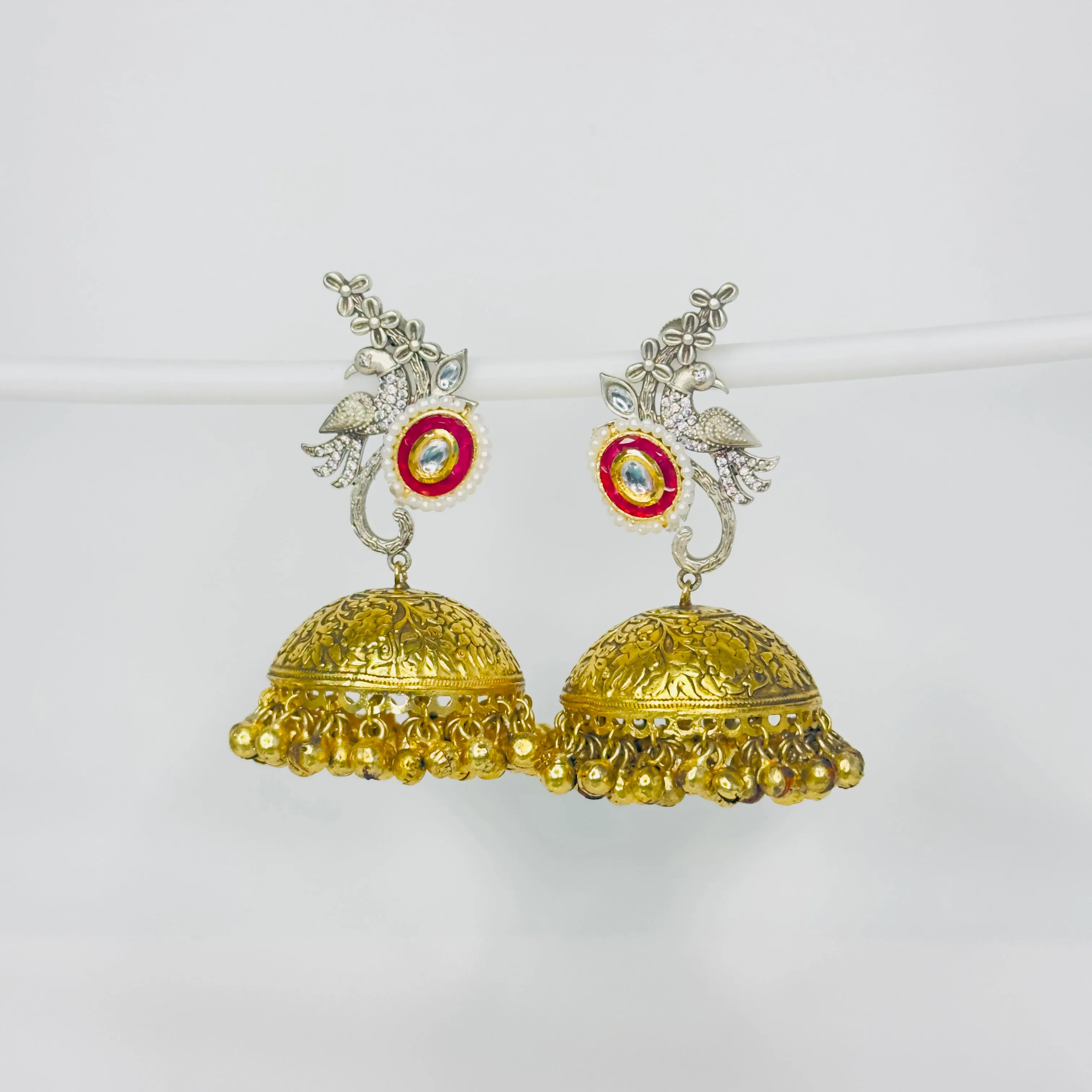 Dual Tone AD Peacock Jhumka Earrings