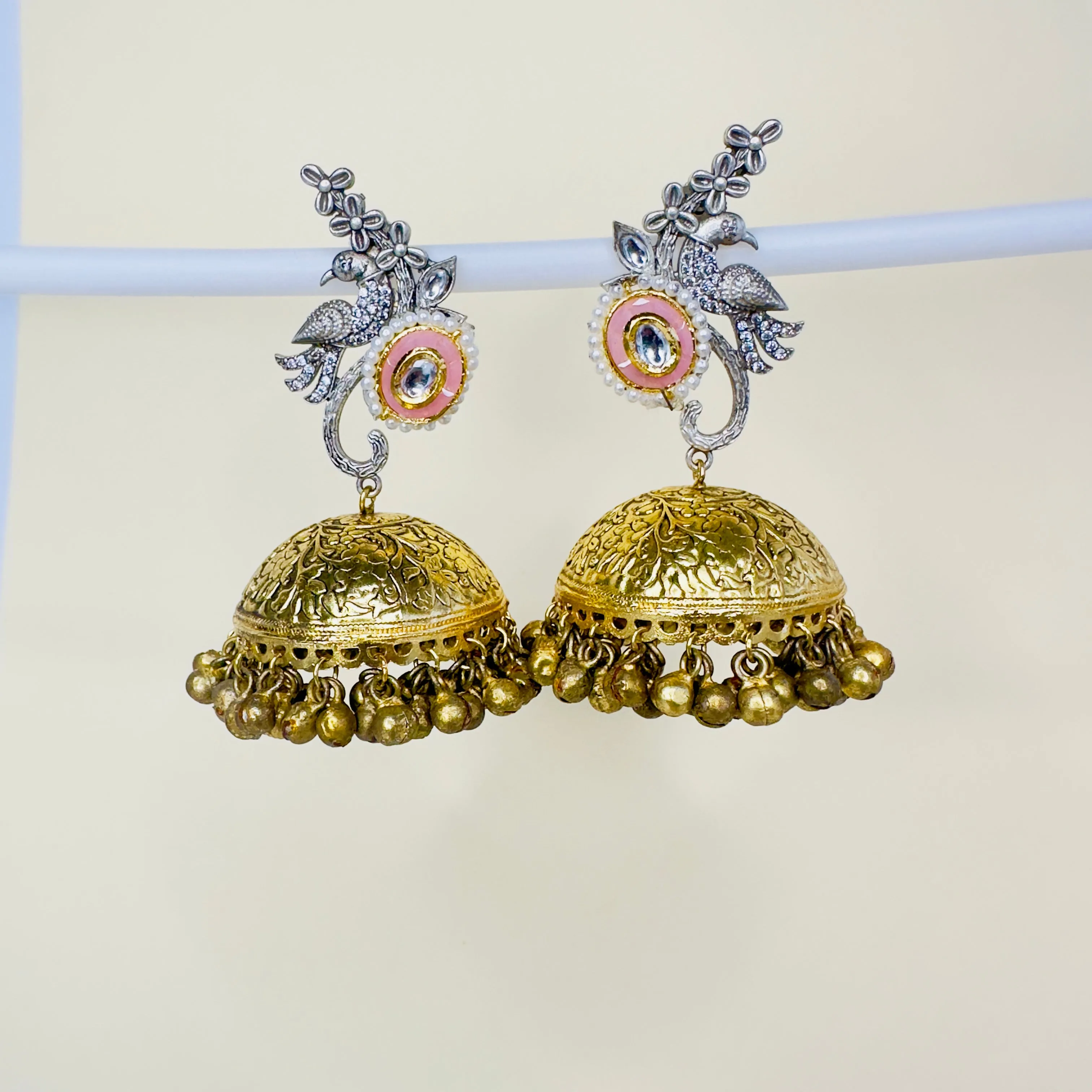 Dual Tone AD Peacock Jhumka Earrings