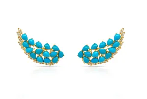 Earrings Wings 14kt Yellow Gold Diamonds and Turquoise