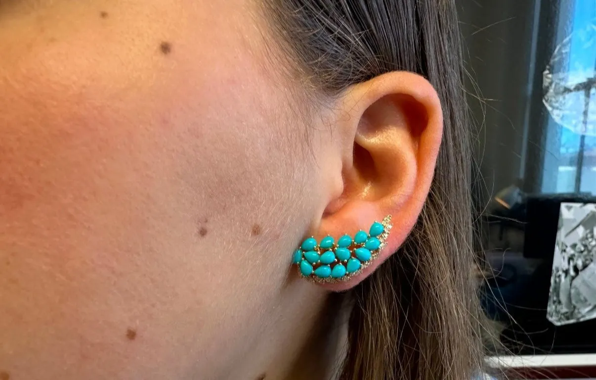 Earrings Wings 14kt Yellow Gold Diamonds and Turquoise