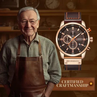 Elegant Quartz Watch with Leather Band