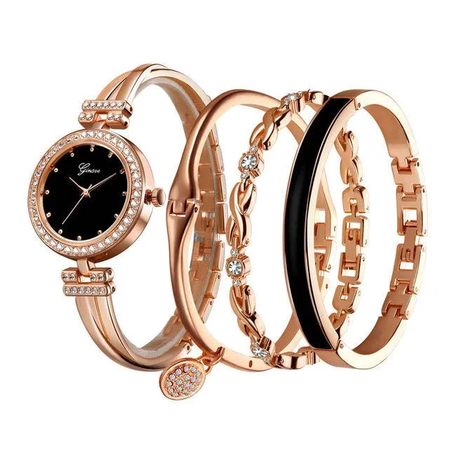 Elegant Watch Crystal Bracelet 4pcs Set