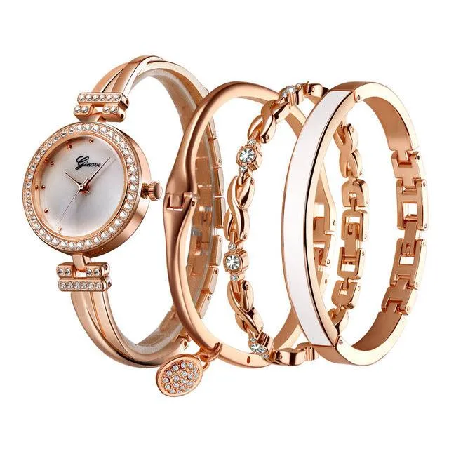 Elegant Watch Crystal Bracelet 4pcs Set