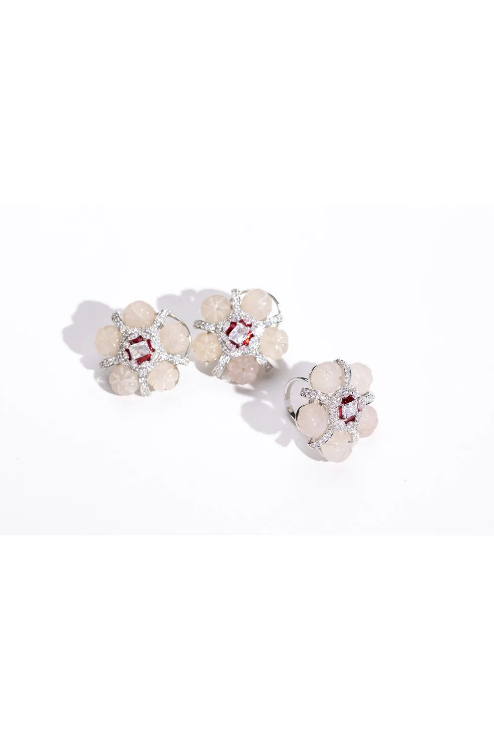 Elegant White Stone Flower Earrings with Matching Swarovski Ring | Buy Jewelry Online