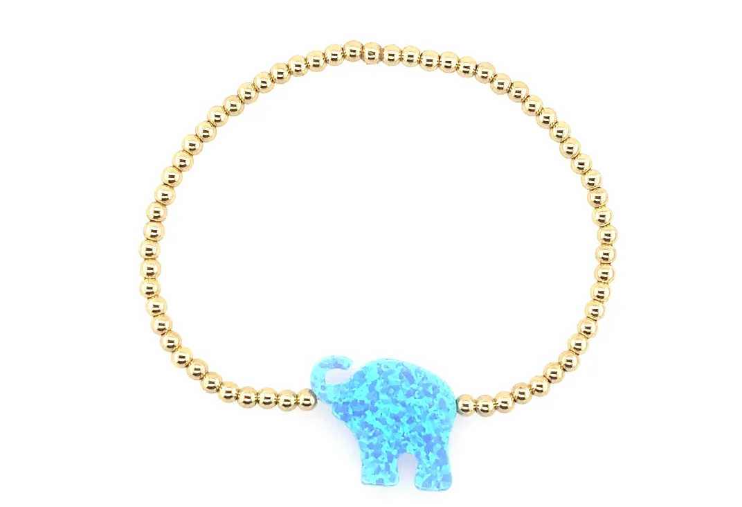 ELEPHANT | Opal Charm and 14K Gold Filled Beads Bracelet - Large