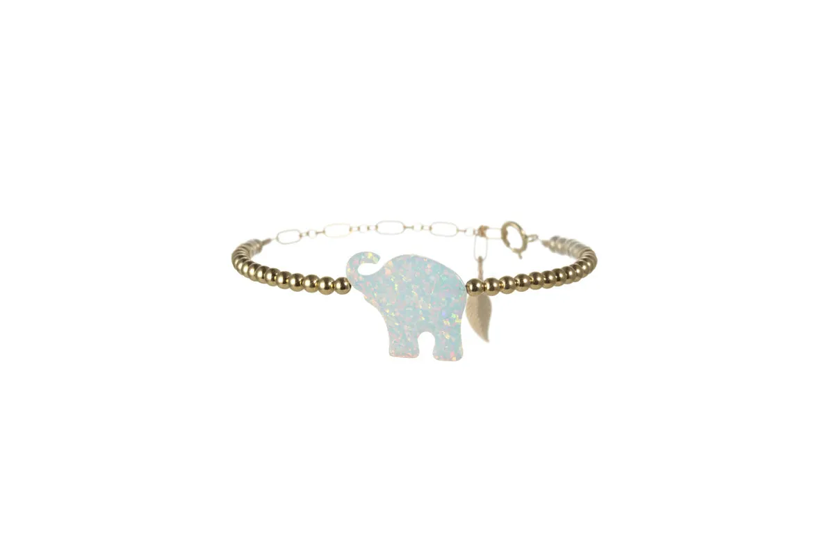 ELEPHANT | Opal Charm and 14K Gold Filled Beads Bracelet - Large