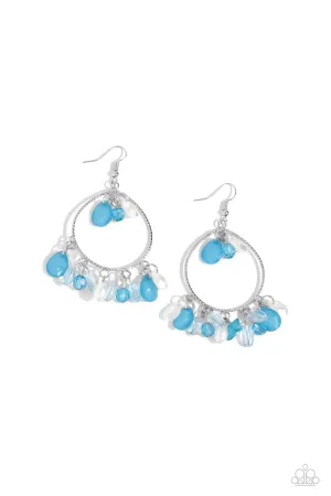 Elite Expression - Blue - Bead, Acrylic, and Pearl Silver Hoop Paparazzi Fishhook Earrings