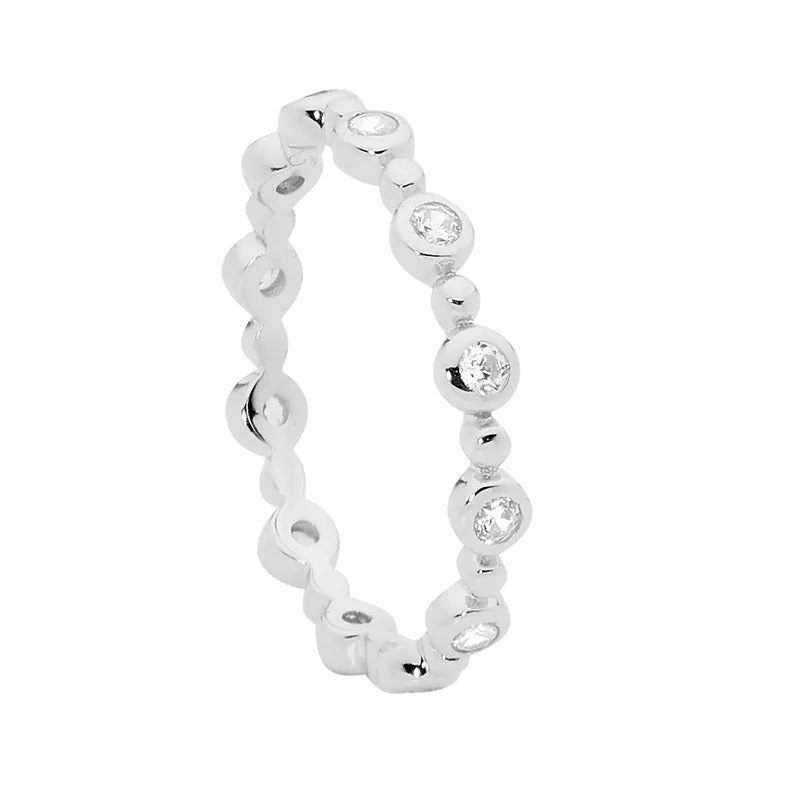 Ellani Sterling Silver Cubic Zirconia Bezel Set Stacker Ring R491S