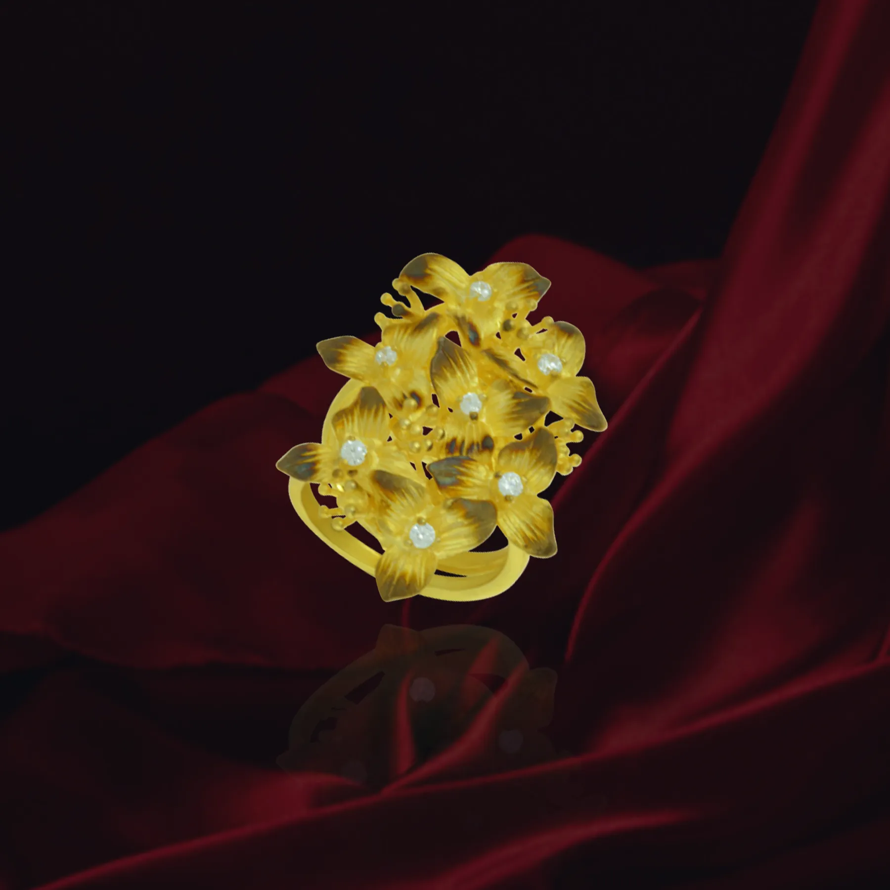 Ember Cluster of Flowers with Sparkling Centers  Ring