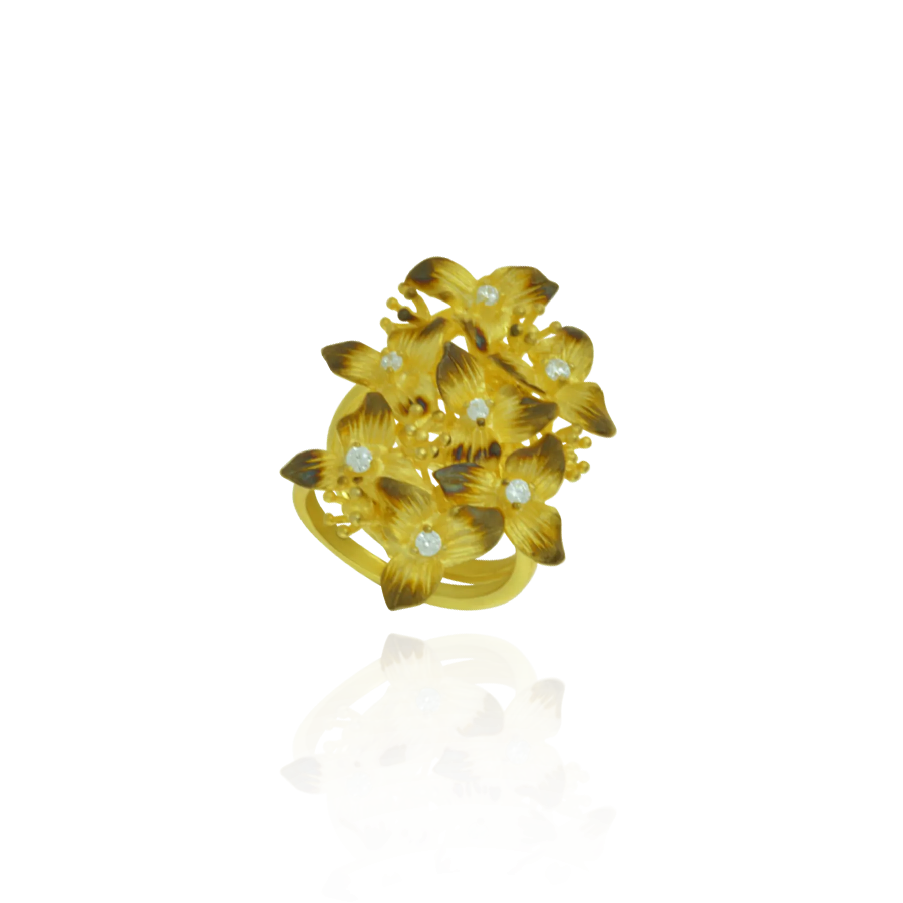 Ember Cluster of Flowers with Sparkling Centers  Ring