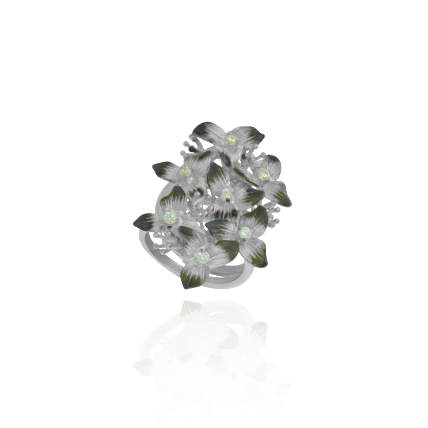 Ember Cluster of Flowers with Sparkling Centers  Ring