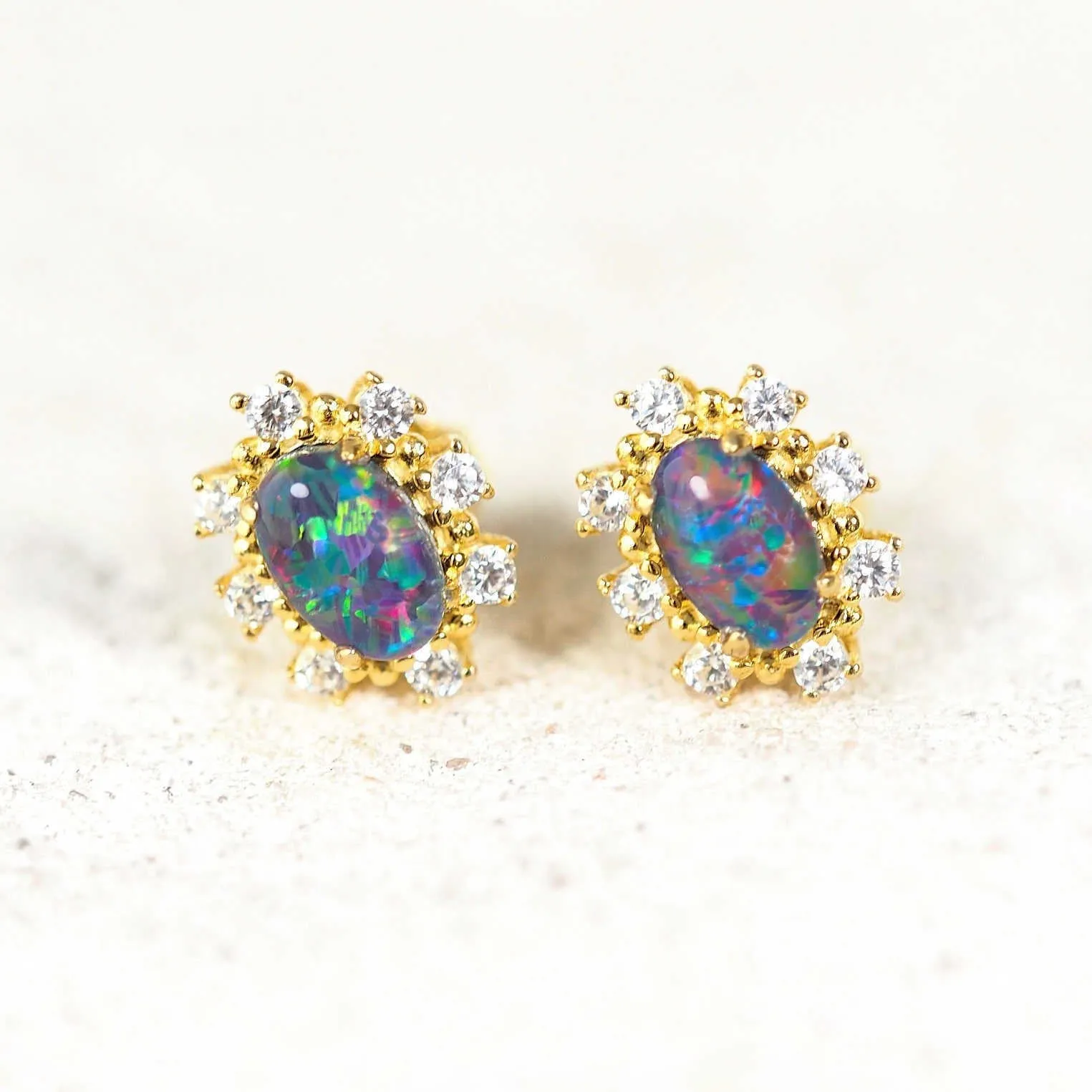 'Empress' Triplet Opal Earrings Gold Plated Silver