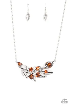 Enviable Elegance - Brown - Rhinestone Center Leaf Paparazzi Short Statement Necklace