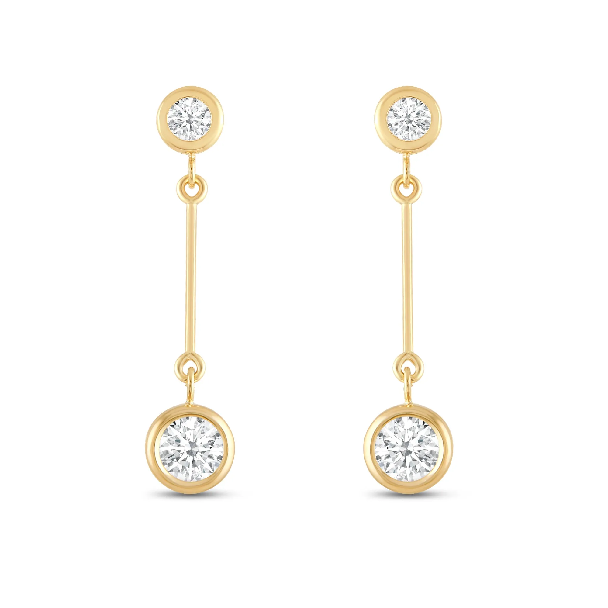 Everyday Elegance 14K Yellow Gold Bar Stud Earrings | Round Cubic Zirconia Stud 0.25 CT (4mm) & 1CT (6mm) | With Gift Box