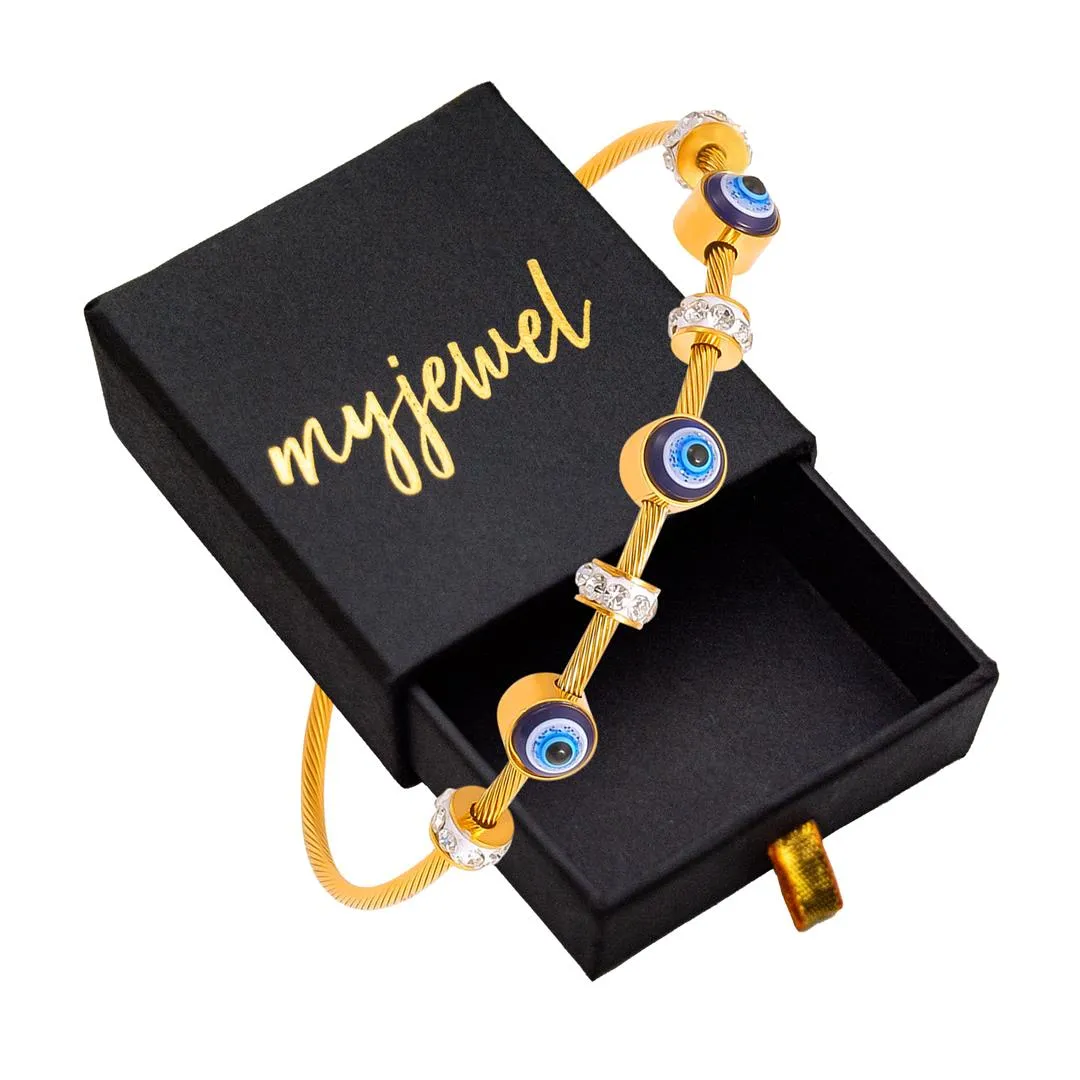Evil Eye Kada Gold Plated Magnetic Clasp Bracelet | Anti-Tarnish | Best Stackable Evil Eye Bracelet for Women
