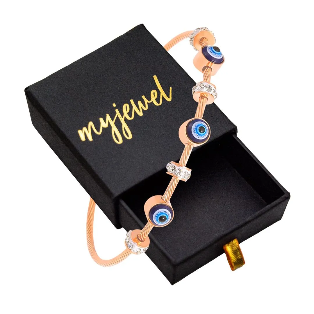 Evil Eye Kada Gold Plated Magnetic Clasp Bracelet | Anti-Tarnish | Best Stackable Evil Eye Bracelet for Women