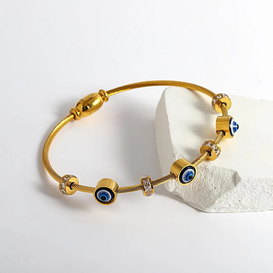 Evil Eye Kada Gold Plated Magnetic Clasp Bracelet | Anti-Tarnish | Best Stackable Evil Eye Bracelet for Women