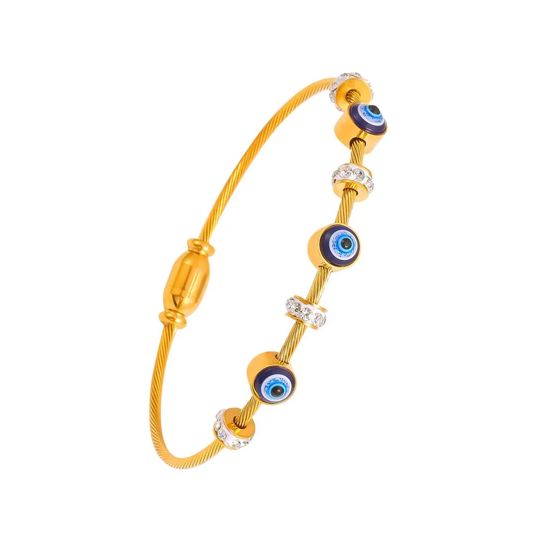 Evil Eye Kada Gold Plated Magnetic Clasp Bracelet | Anti-Tarnish | Best Stackable Evil Eye Bracelet for Women