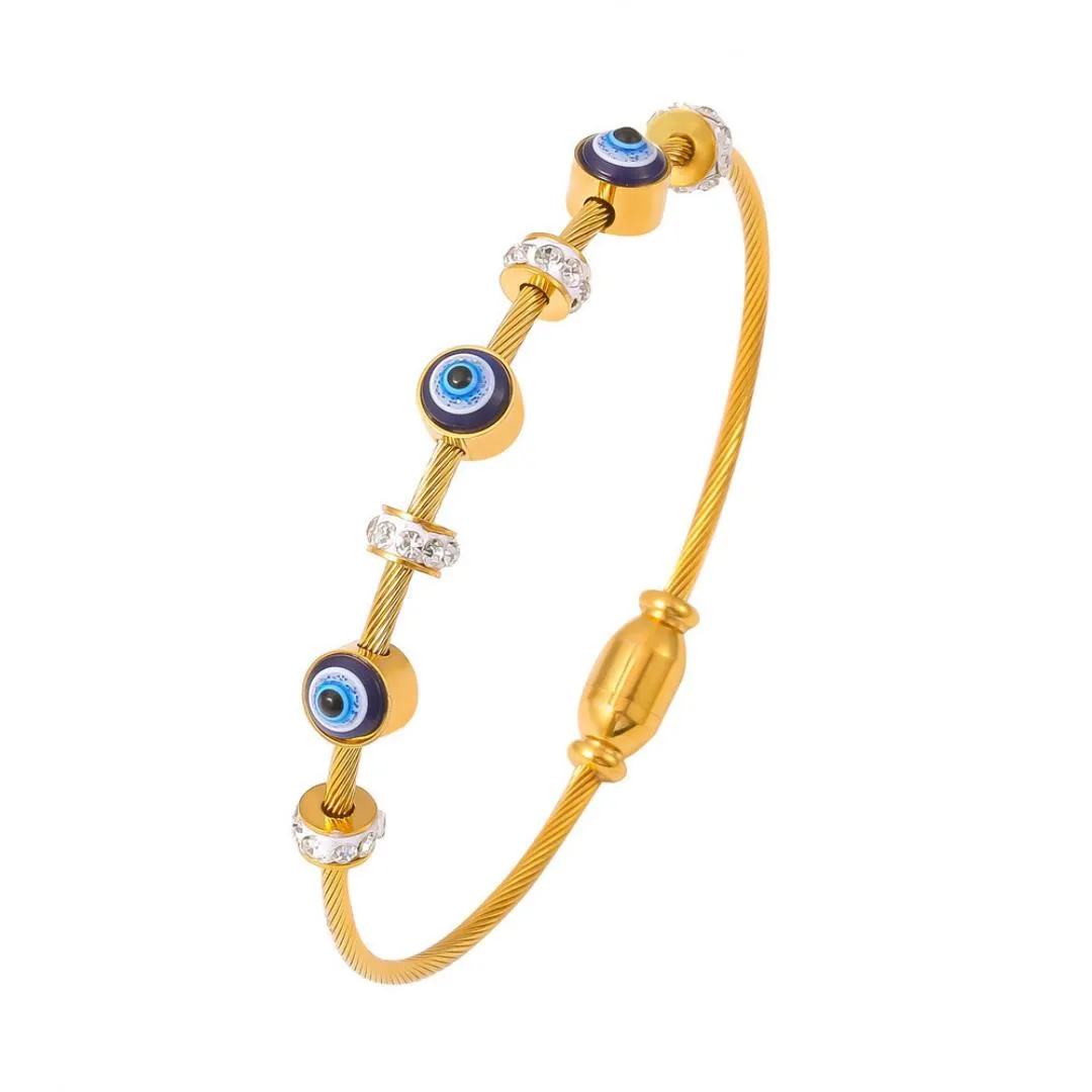 Evil Eye Kada Gold Plated Magnetic Clasp Bracelet | Anti-Tarnish | Best Stackable Evil Eye Bracelet for Women