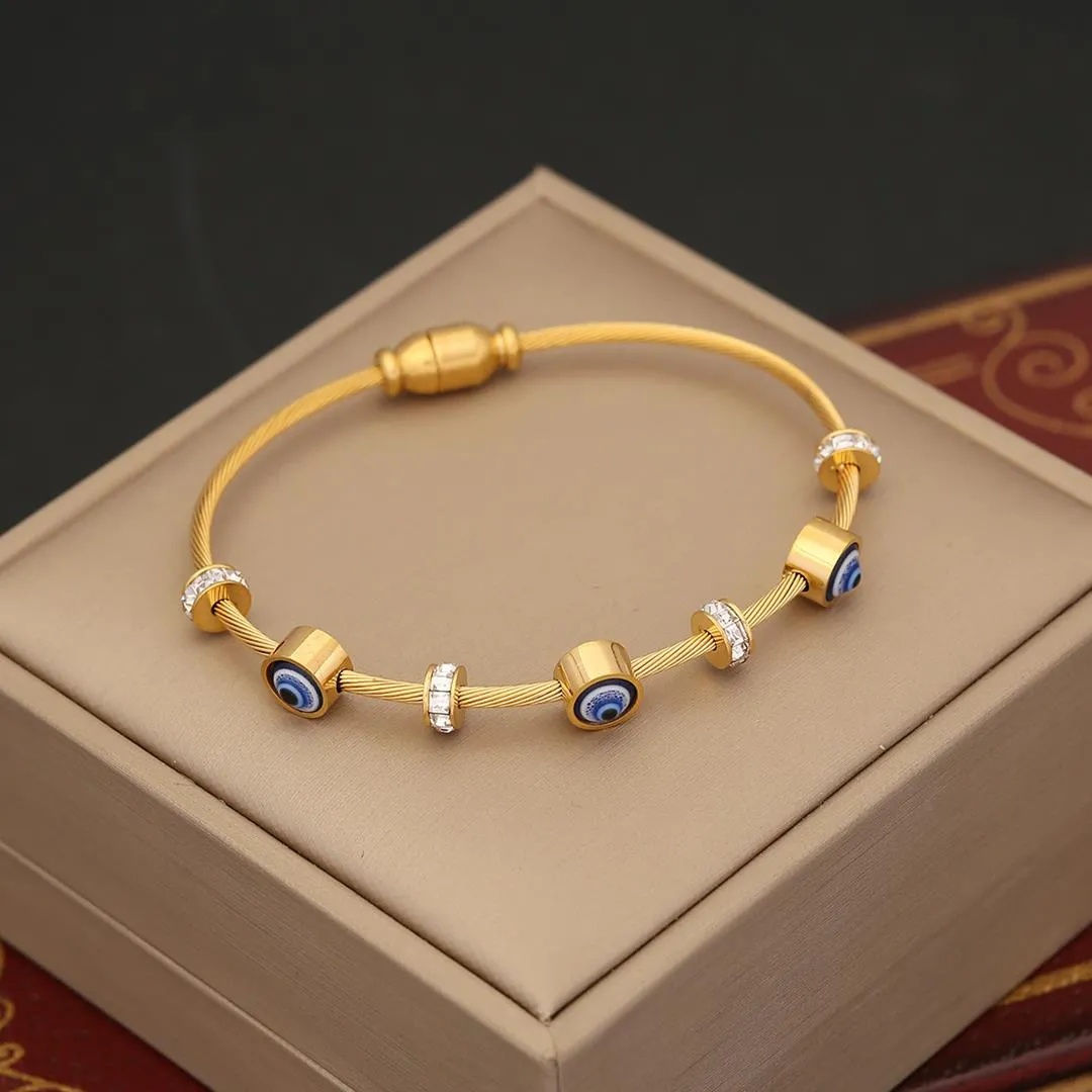 Evil Eye Kada Gold Plated Magnetic Clasp Bracelet | Anti-Tarnish | Best Stackable Evil Eye Bracelet for Women