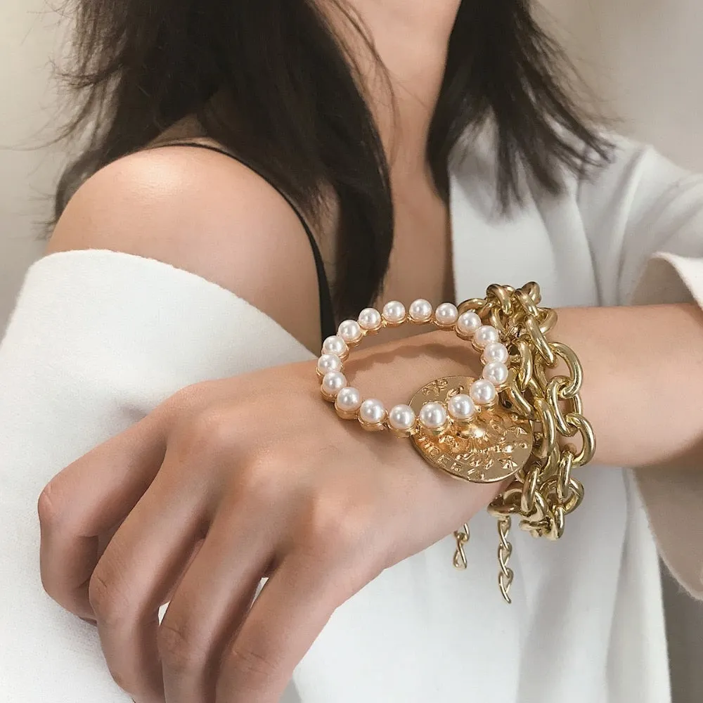 Exaggerated Charm Pearl Crab Pendant Bracelet | Cuff Bracelets Bangles Female Gifts