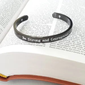 Expressions Bracelets - Be Strong and Courageous Black Metal Cuff
