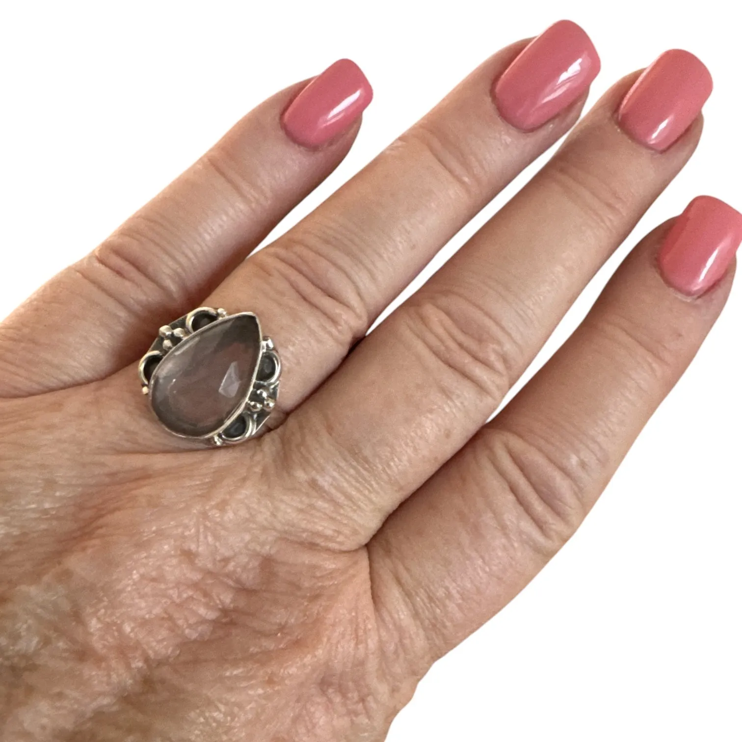 Faceted Rose Quartz Solid 925 Sterling Silver Ring 8