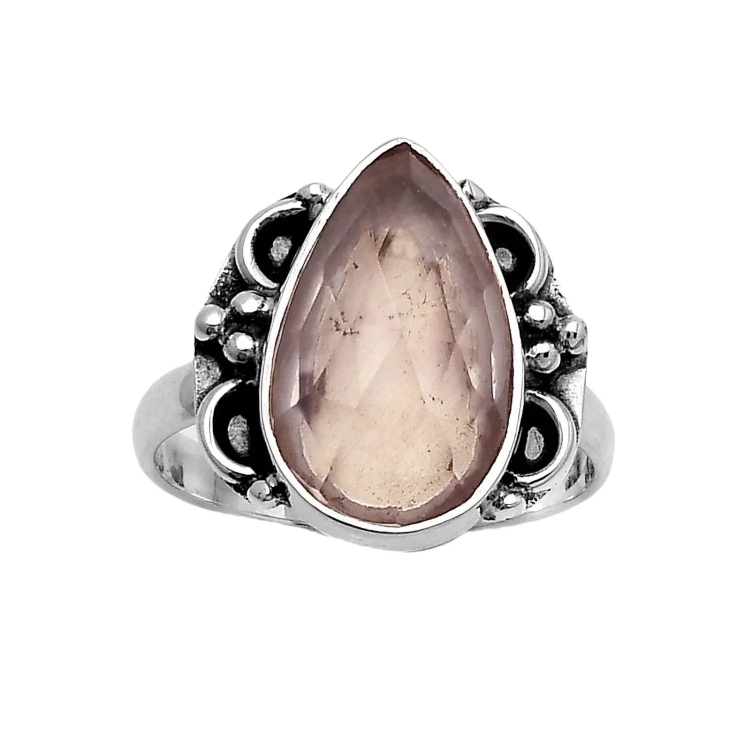Faceted Rose Quartz Solid 925 Sterling Silver Ring 8