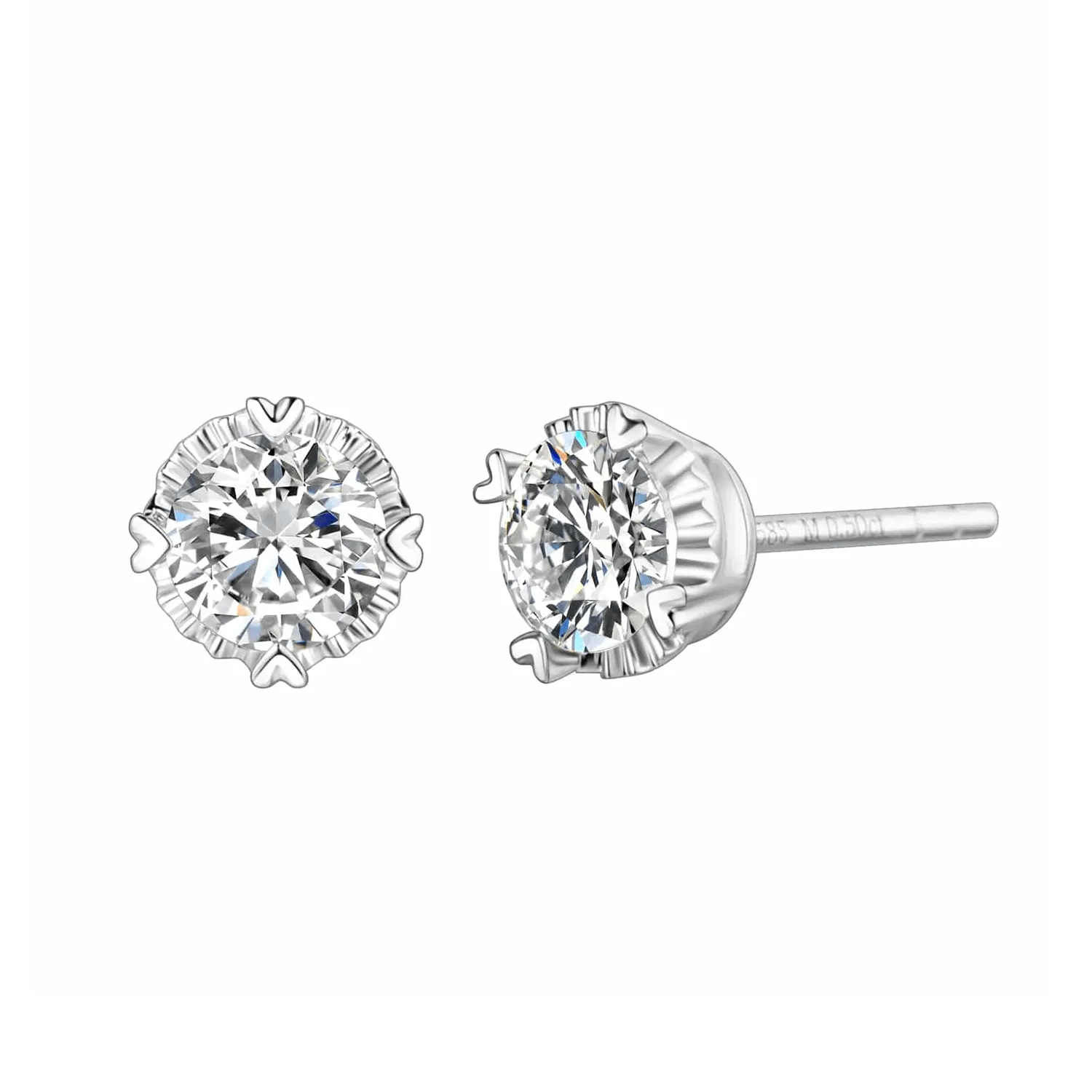 FANCIME Moissanite Heart Bezel 14K White Gold Stud Earrings