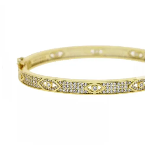 Fancy Pave CZ Evil Eye Bangle Bracelet - Gold and Silver