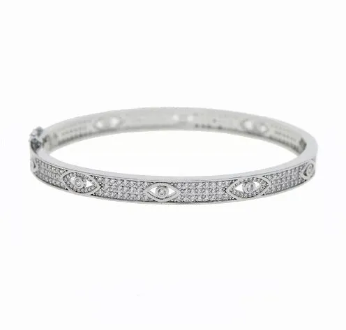 Fancy Pave CZ Evil Eye Bangle Bracelet - Gold and Silver