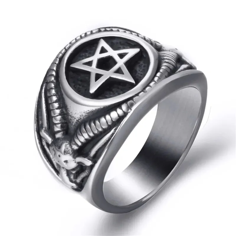 Fashion Pentagram Men Stainless Steel Ring