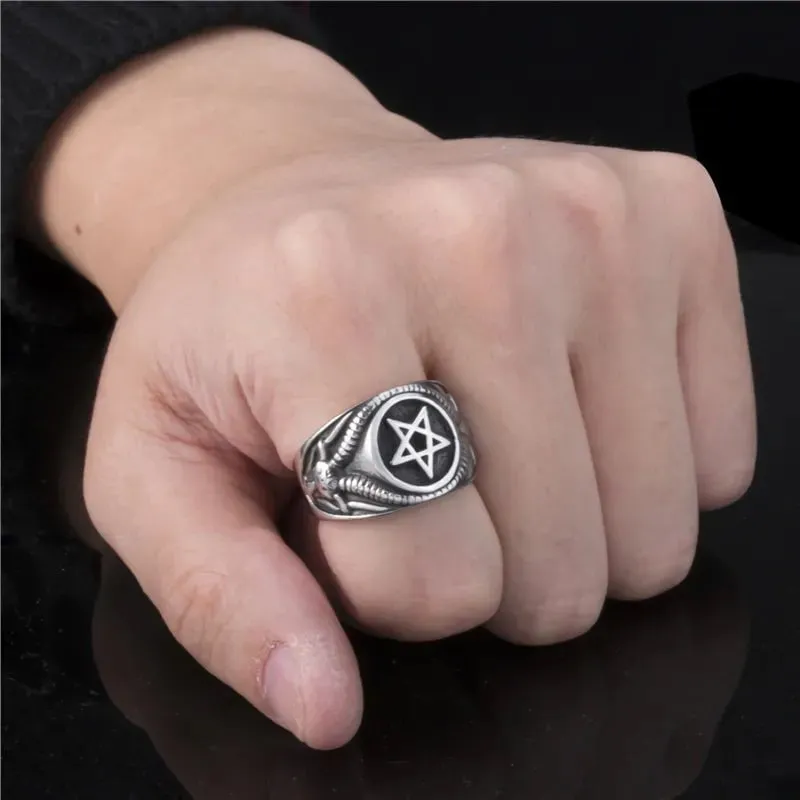 Fashion Pentagram Men Stainless Steel Ring