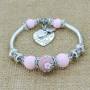 Fashion serling silver jewelry love heart charm bangles & bracelets glass beads strand bracelets for women fine jewelry