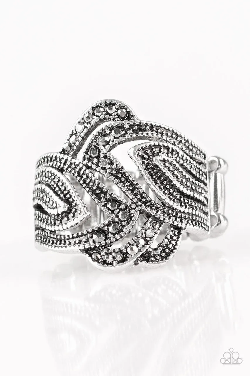 Fire and Ice - Silver - Hematite Rhinestone Paparazzi Ring