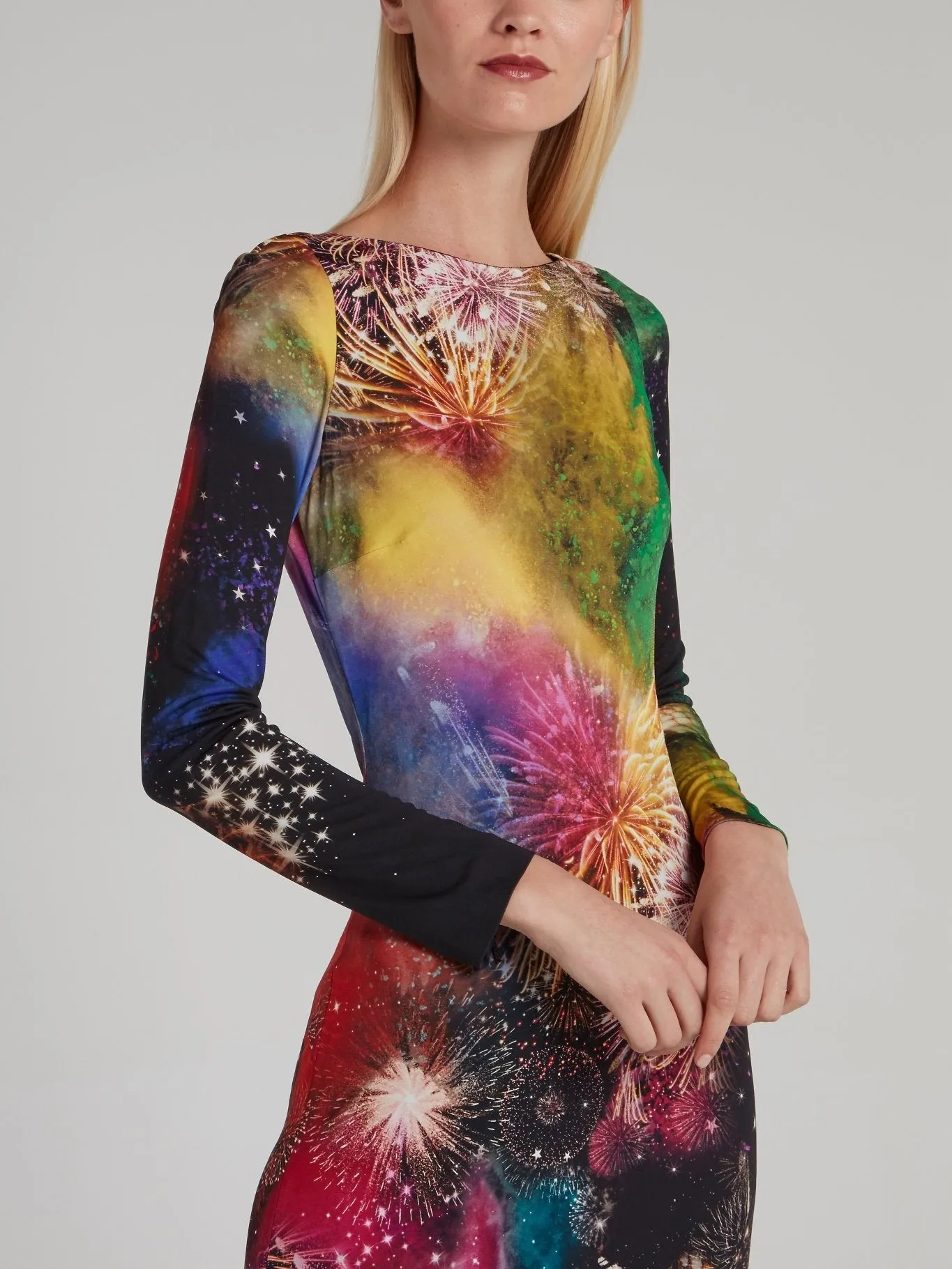 Firework Print Long Sleeve Maxi Dress