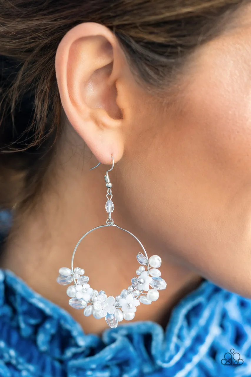 Floating Gardens White Paparazzi Earrings