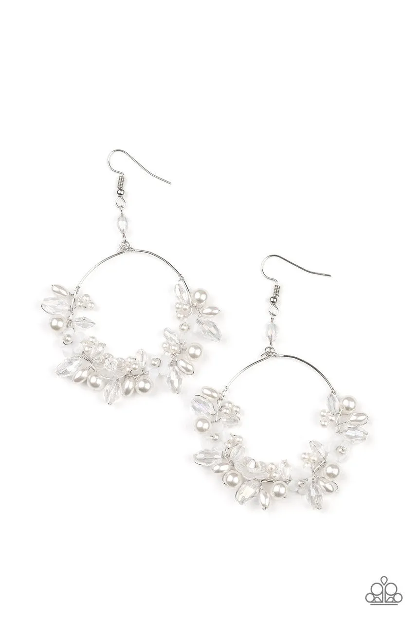 Floating Gardens White Paparazzi Earrings