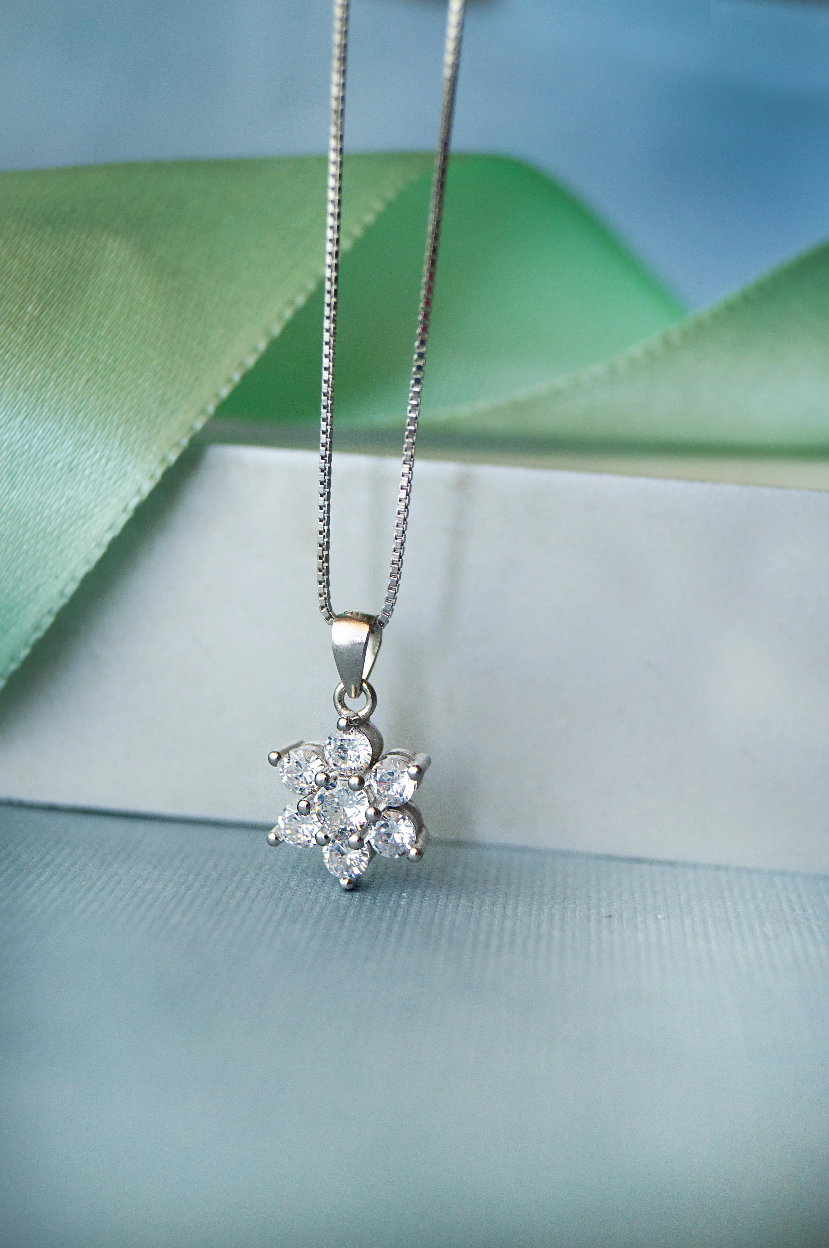 Floral Cluster Rose Gold Plated Sterling Silver Pendant Set