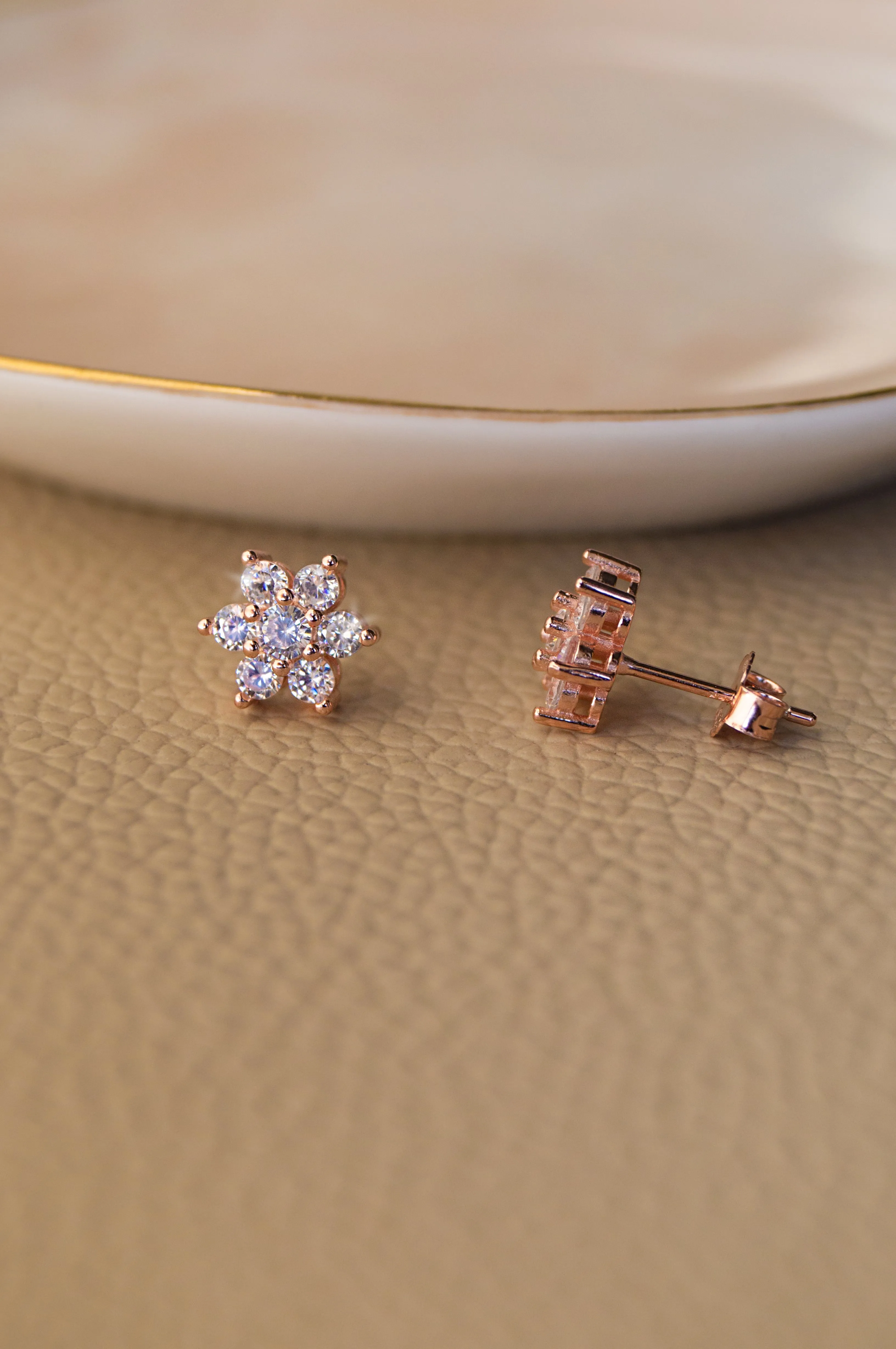 Floral Cluster Rose Gold Plated Sterling Silver Pendant Set
