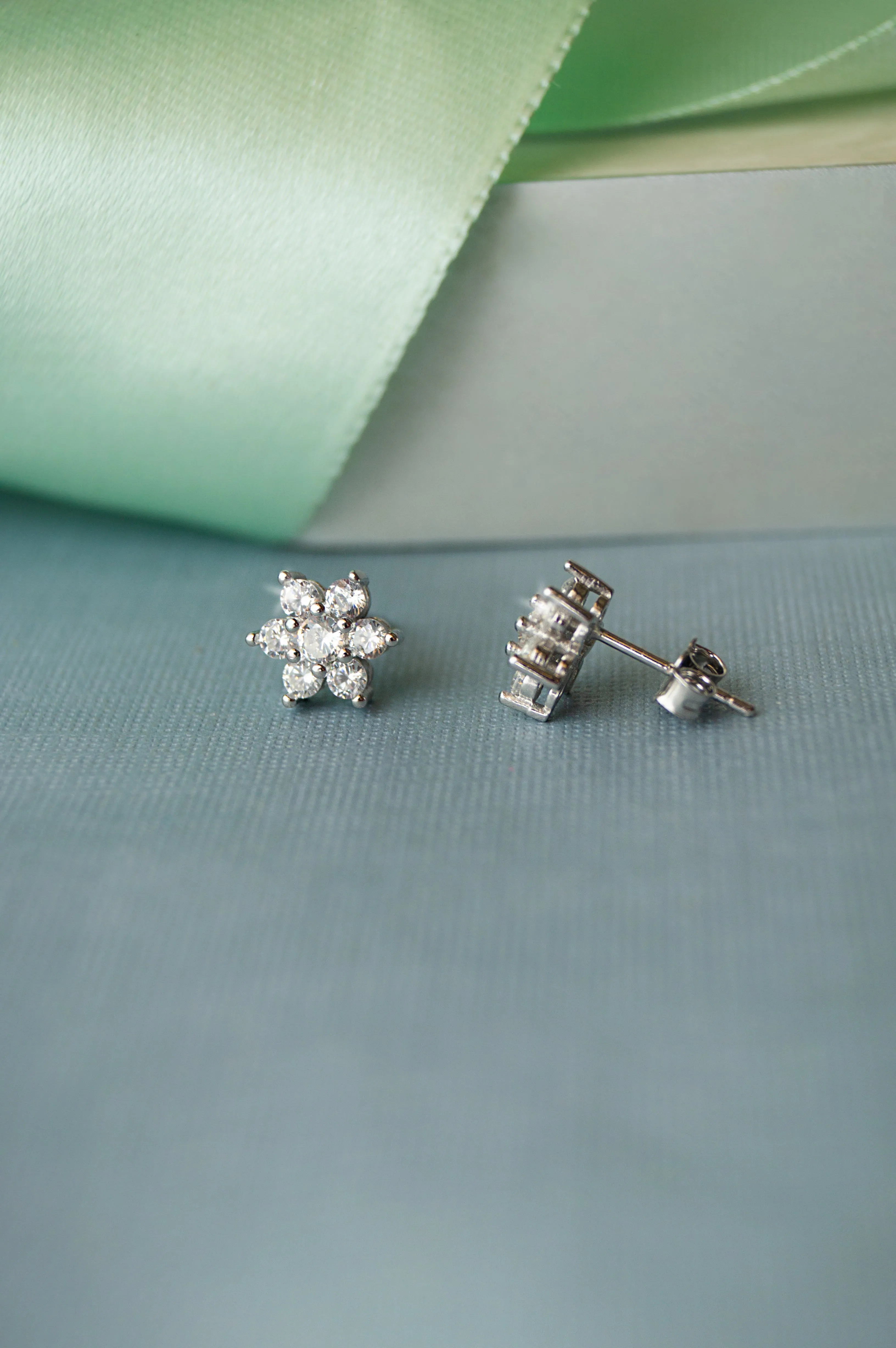 Floral Cluster Sterling Silver Pendant Set