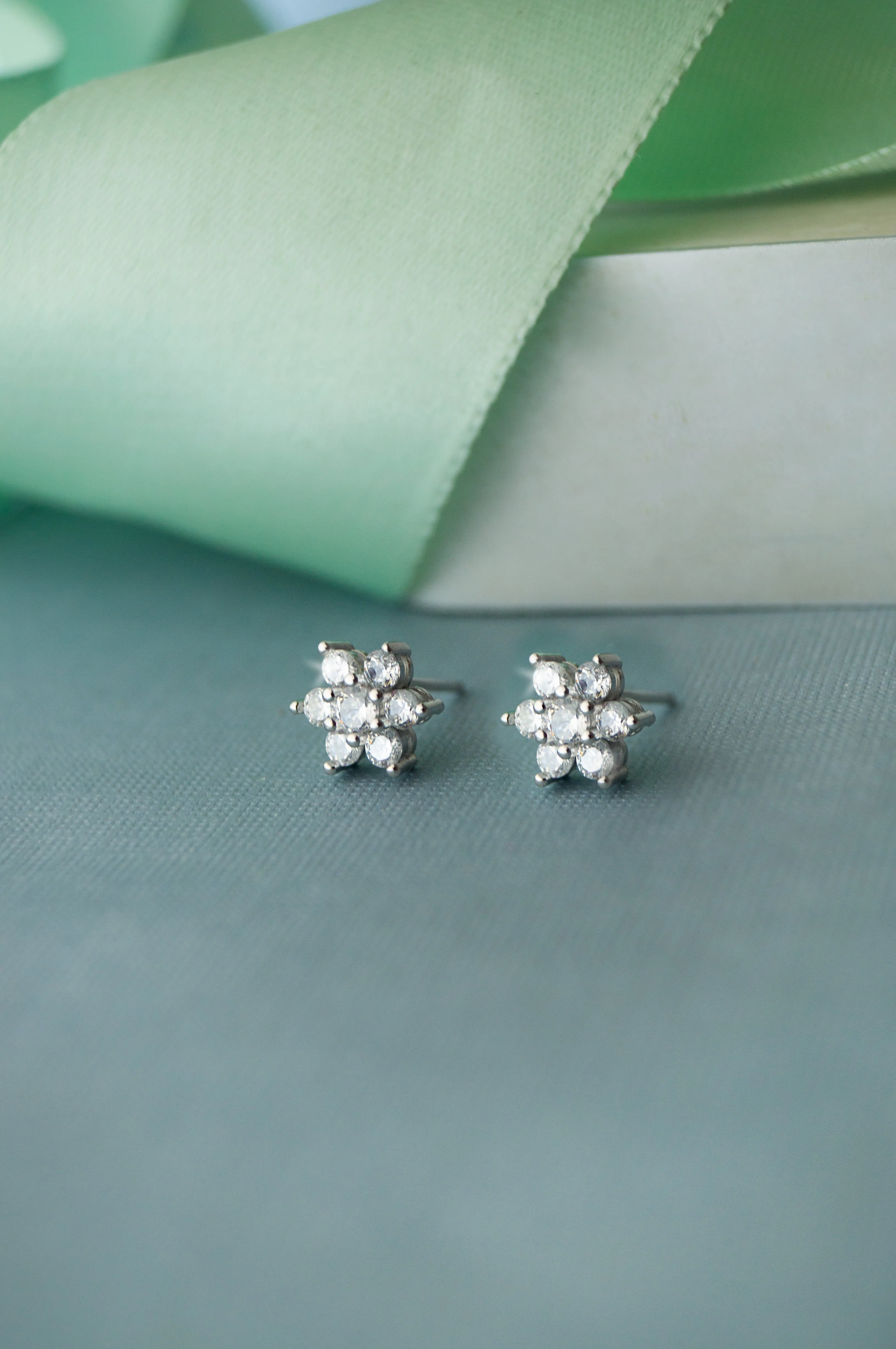 Floral Cluster Sterling Silver Pendant Set