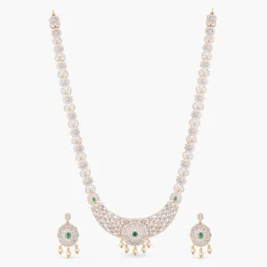 Floral Elegance CZ Long Necklace Set