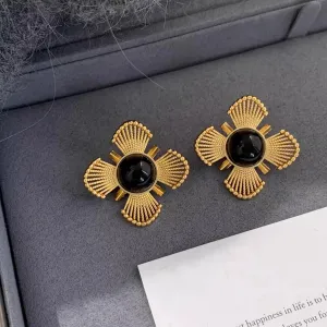 flower black gold exaggerated niche earrings jlt13079