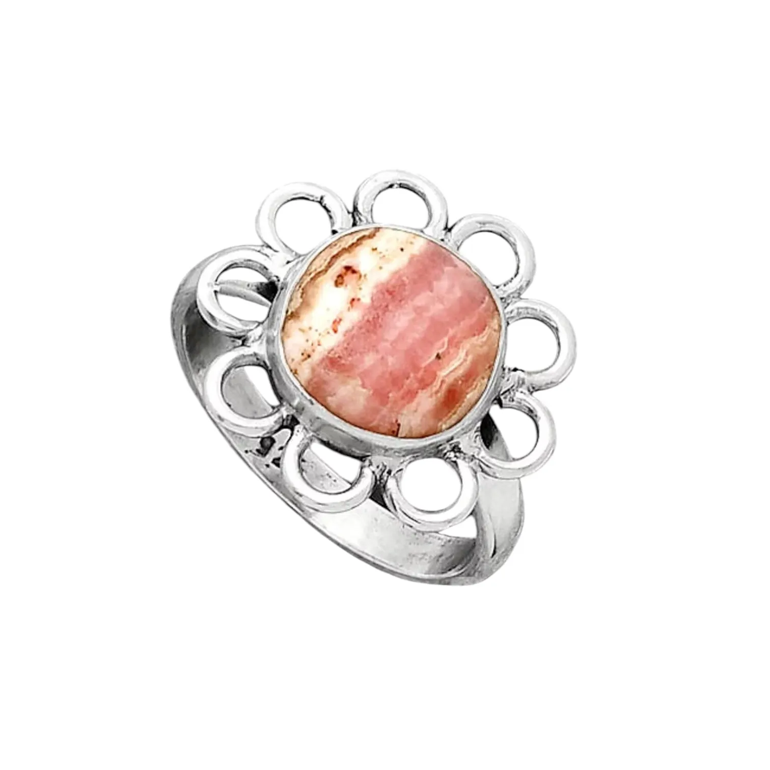 FLOWER Rhodochrosite Solid 925 Sterling Silver Ring 8