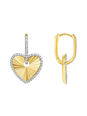 Fluted Heart Charm Earrings 14K